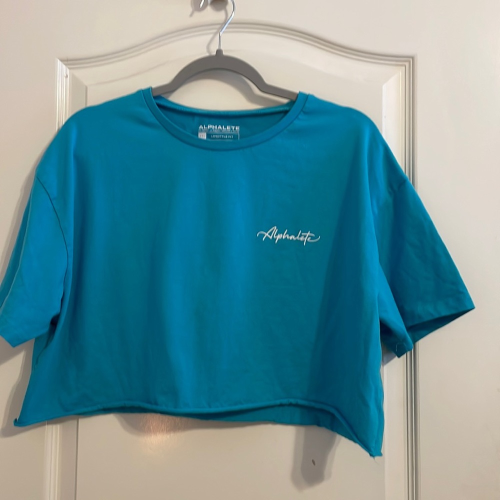 Alphalete Blue Script Short Sleeve Crop XXL
